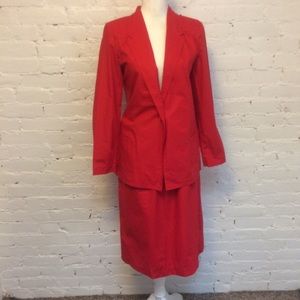Vintage 80s Juno skirt suit red cotton size 11